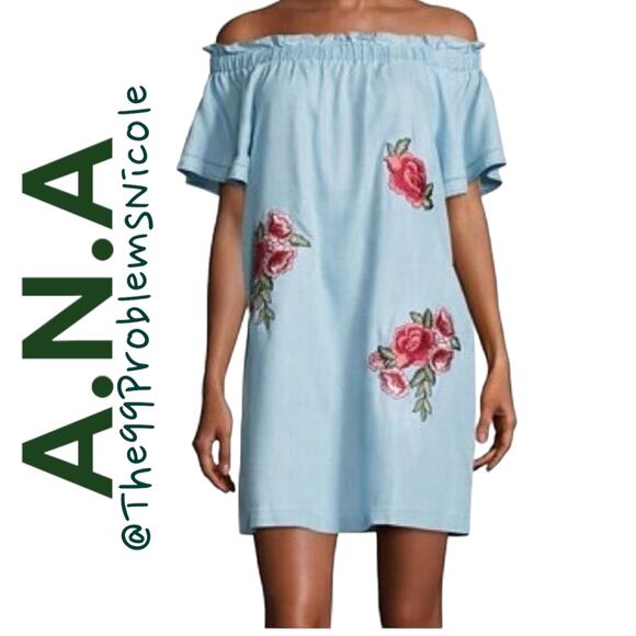 ANA Chambray Dress with Embroidered flowers - Picture 1 of 7